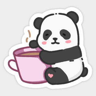 Panda bear hugging a cup of coffee Sticker